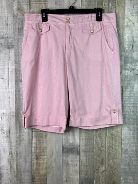 Intro Casual Elegance Size 14 Pin Strip Red & White Bermuda Shorts Front Pockets